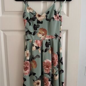 Floral Sleeveless Dress in Green and Pink